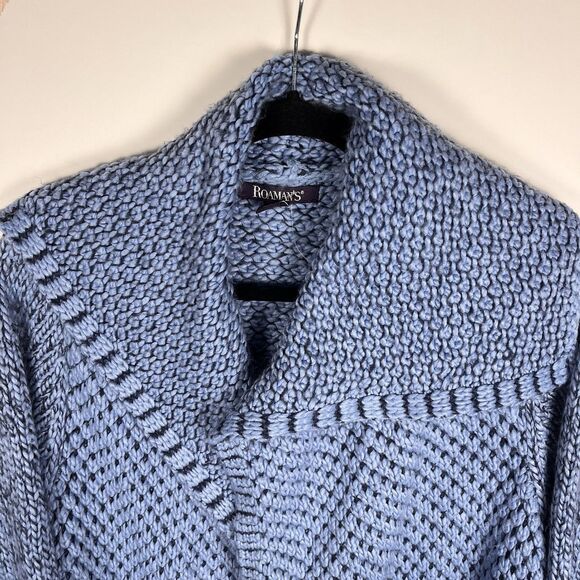 Roamans Chunky Knit Long Cardigan Womens 14/16 Blue Marled Sweater Open Front - Picture 3 of 7